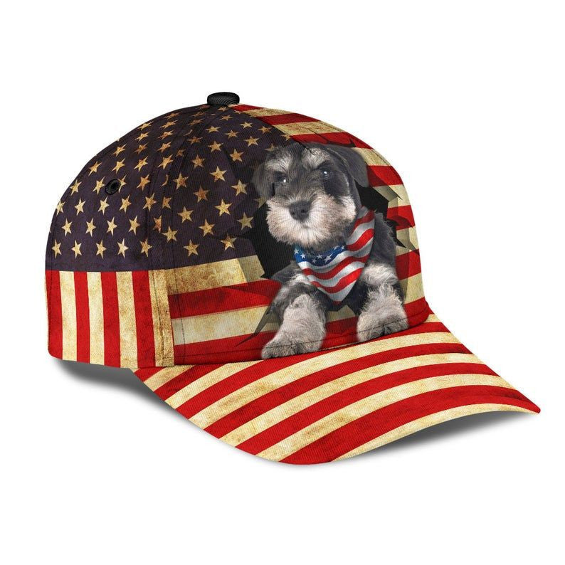 Miniature Schnauzer Proud America Hat Classic Cap 3D Human Cap, Trending Cap, American Cap Trucker Hats Custom Hats Gifts For Men & Women