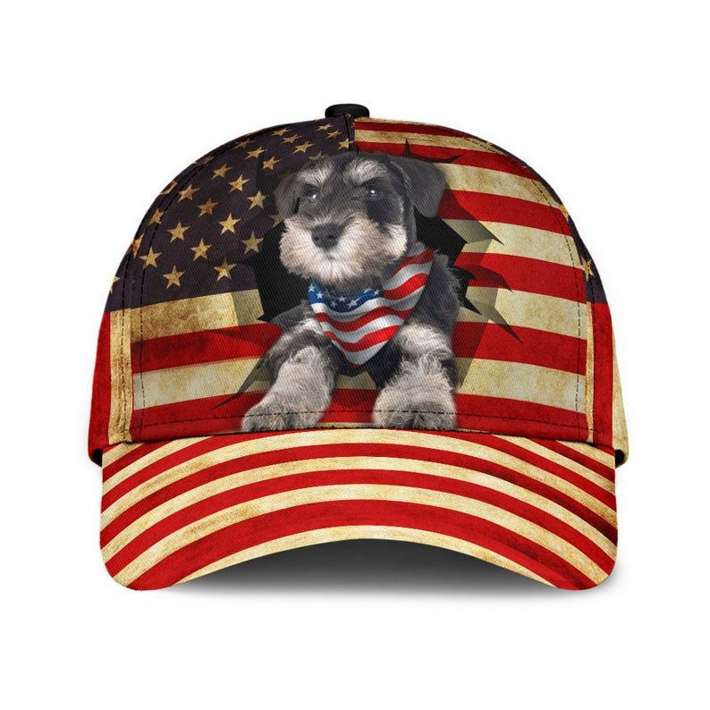 Miniature Schnauzer Proud America Hat Classic Cap 3D Human Cap, Trending Cap, American Cap Trucker Hats Custom Hats Gifts For Men & Women