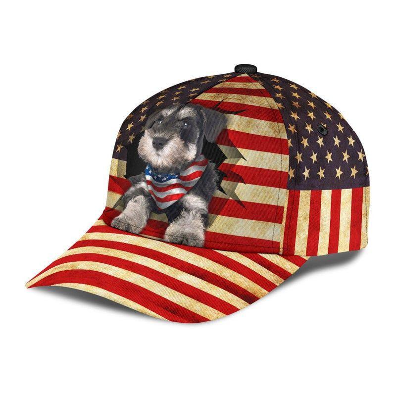 Miniature Schnauzer Proud America Hat Classic Cap 3D Human Cap, Trending Cap, American Cap Trucker Hats Custom Hats Gifts For Men & Women