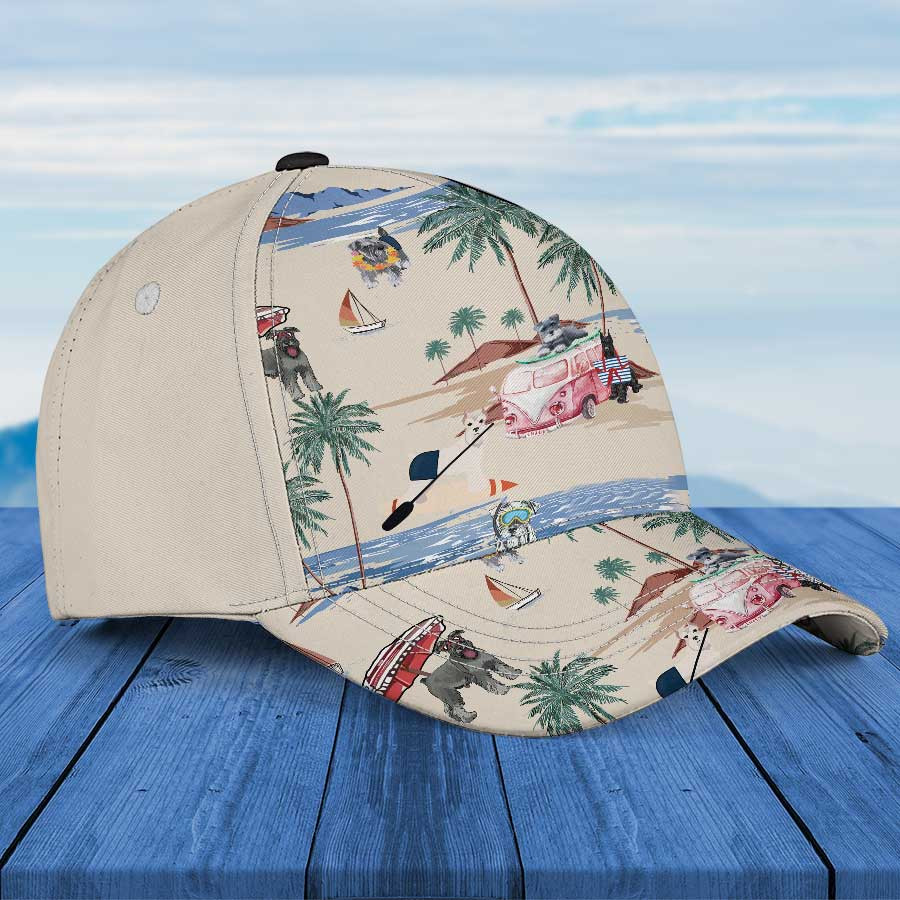 Miniature Schnauzer Summer Beach Hawaiian Hats, Miniature Schnauzer Beach Cap for Men & Women Trucker Hats Custom Hats Gifts For Men & Women