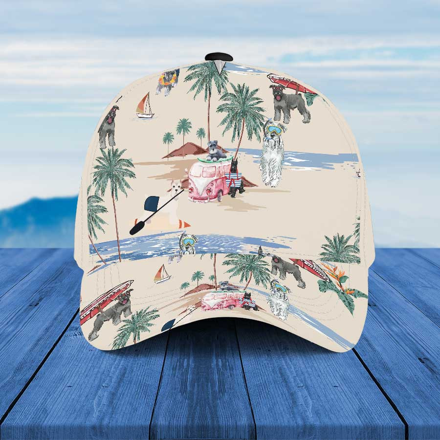 Miniature Schnauzer Summer Beach Hawaiian Hats, Miniature Schnauzer Beach Cap for Men & Women Trucker Hats Custom Hats Gifts For Men & Women