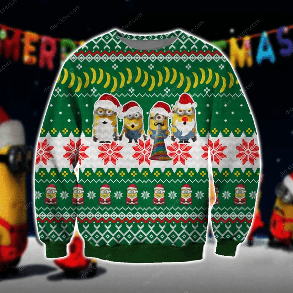 Minions Christmas Knitting Pattern 3D Print Ugly Christmas Sweater Adult 3D Funny Matching for family