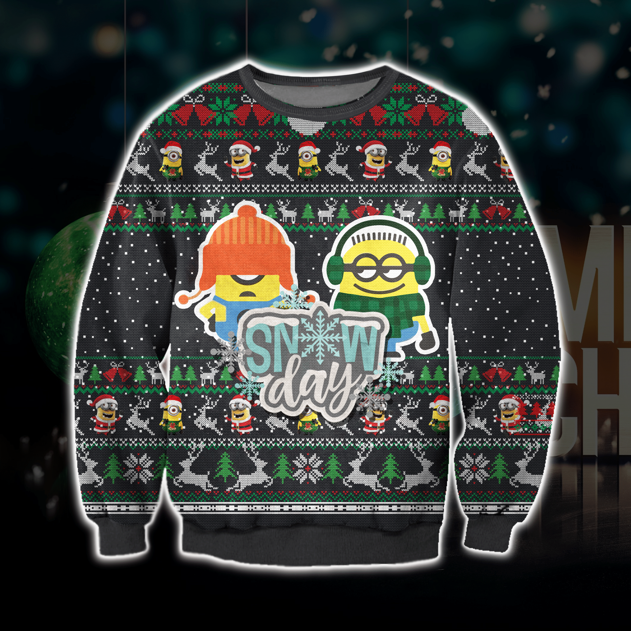 Minions Snow Day Ugly Christmas Sweater Adult 3D Funny Matching for family