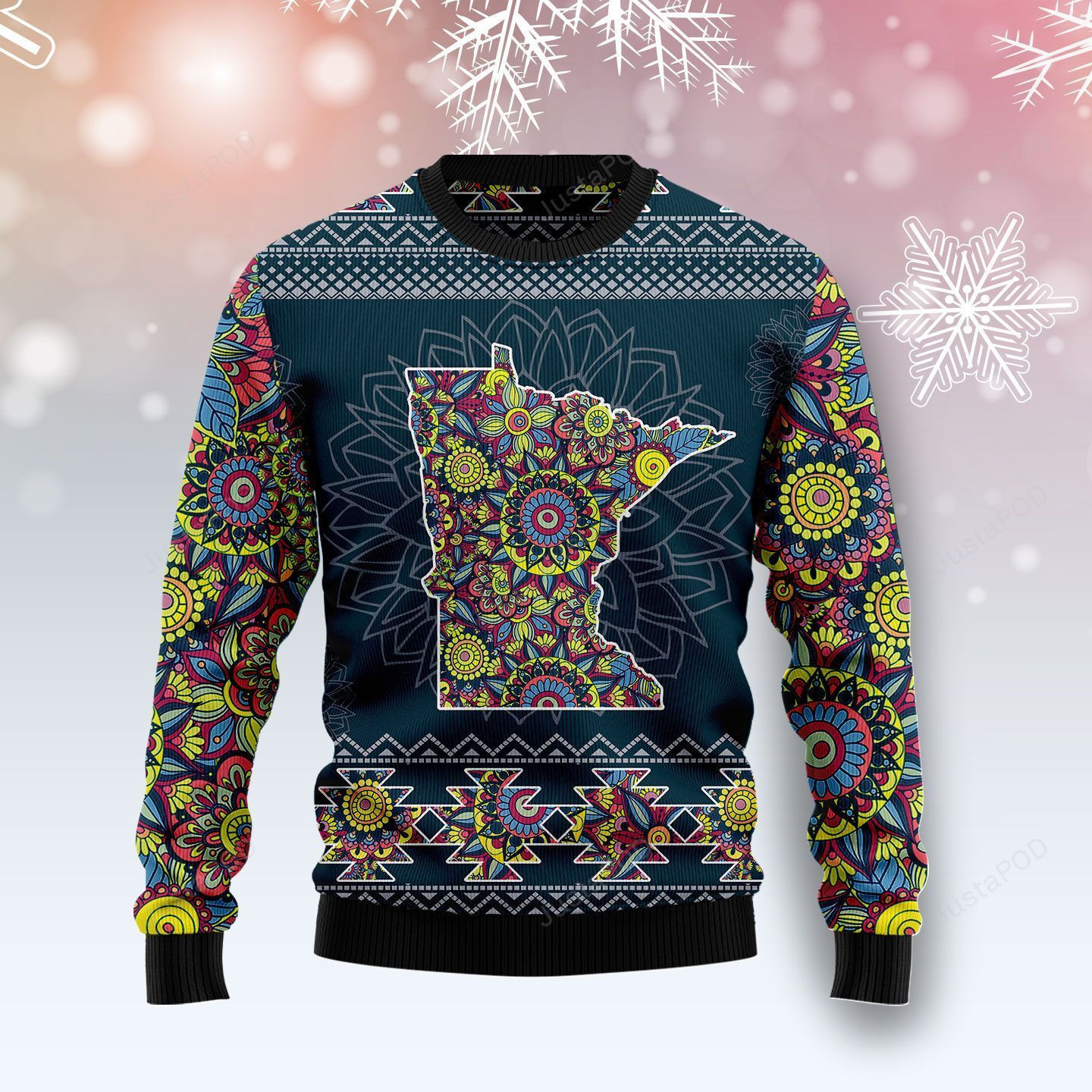 Minnesota Blue Mandala Ugly Christmas Sweater Adult 3D Funny Matching for family