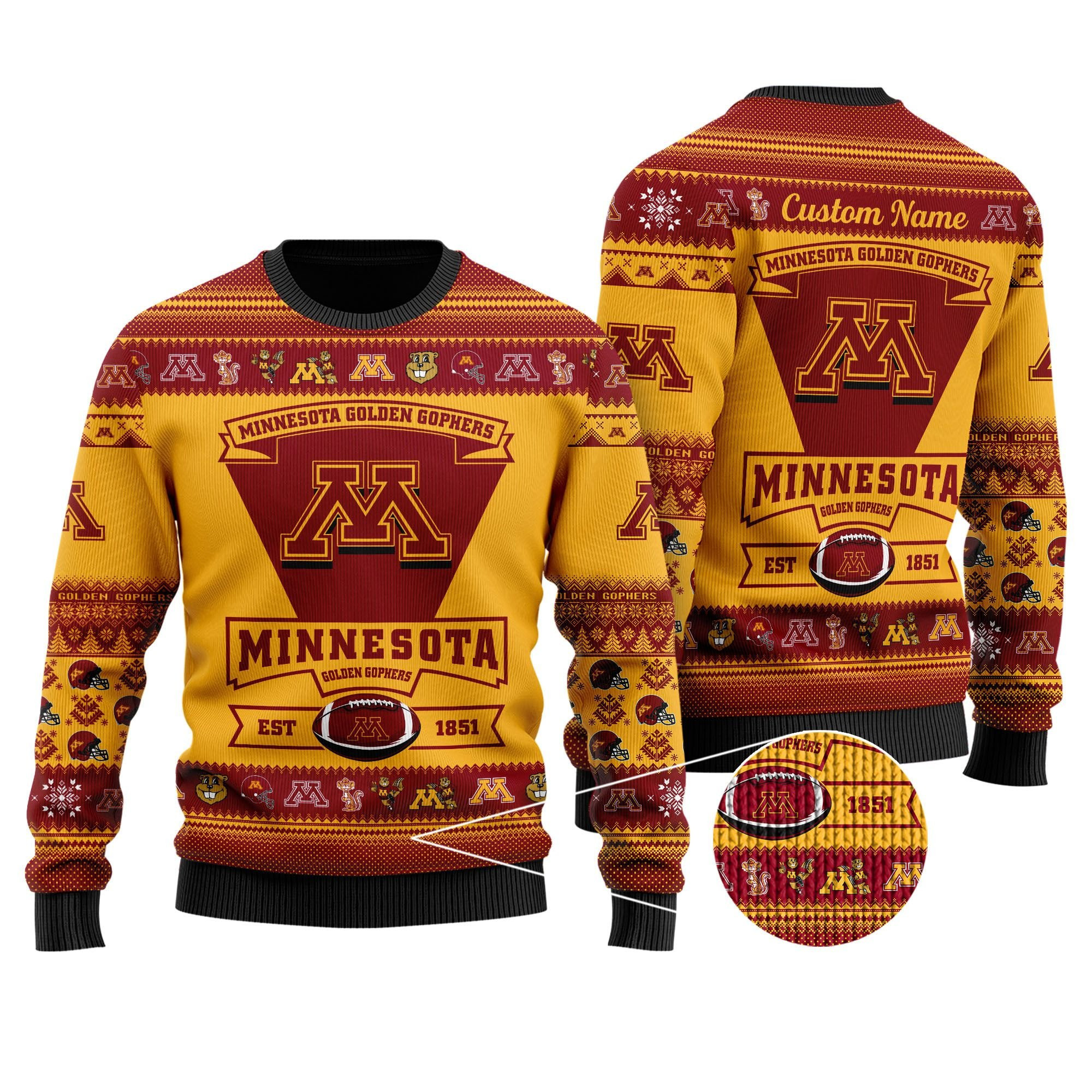 Minnesota Golden Gophers Football Team Logo Personalized Ugly Christmas Sweater Adult 3D Funny Matching for family