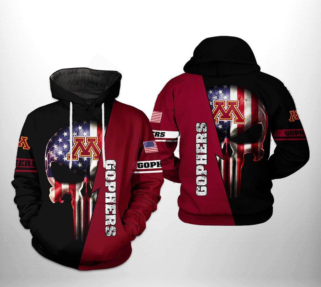 Minnesota Golden Gophers NCAA US Flag Skull 3D All Over Print Hoodie, Zip Hoodie