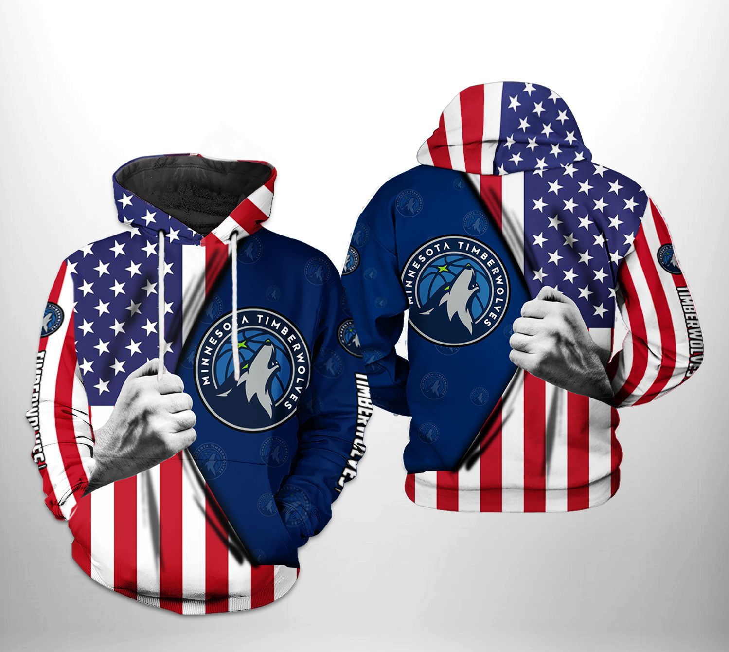 Minnesota Timberwolves NBA US Flag Team 3D All Over Print Hoodie, Zip Hoodie