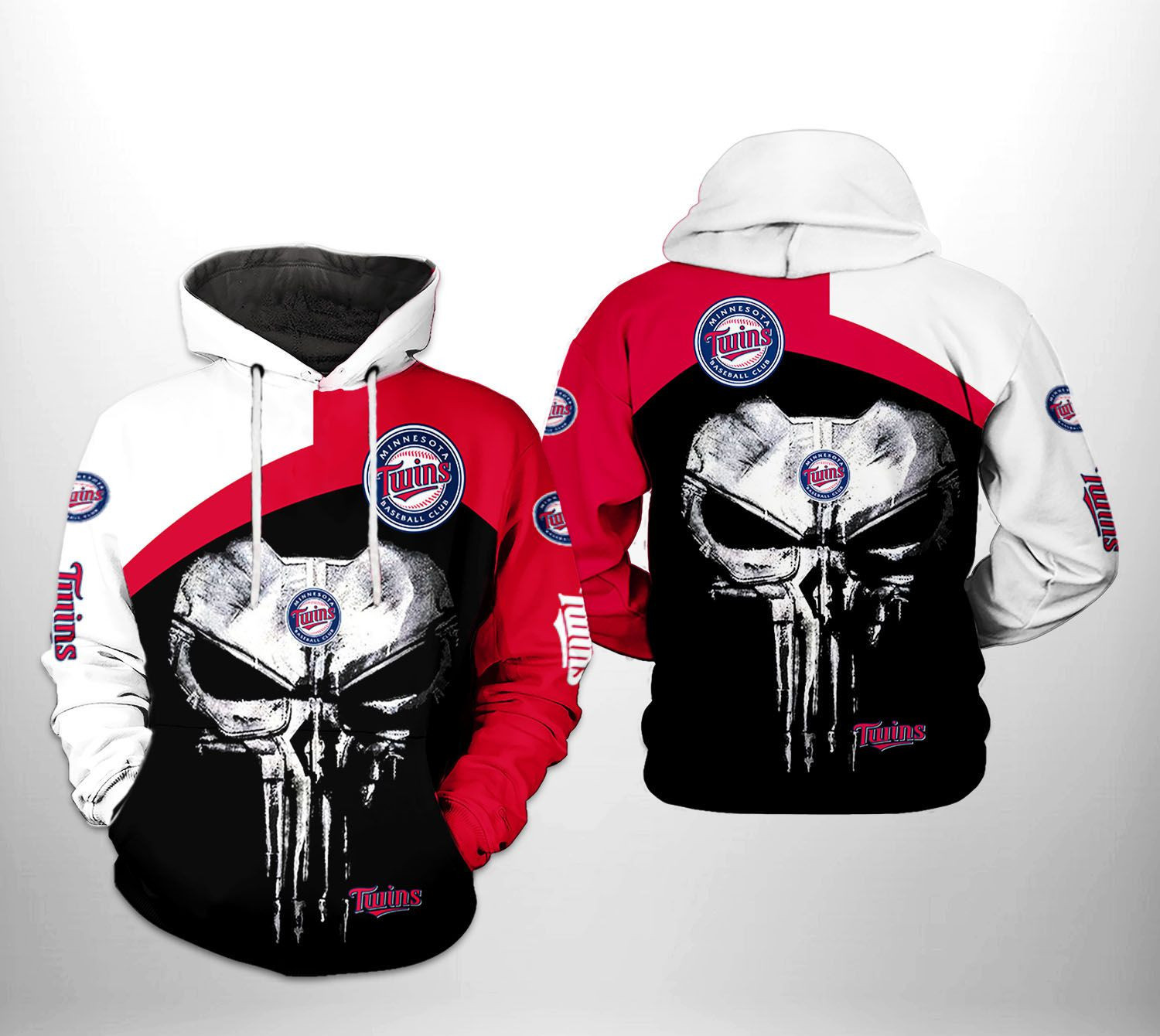 Minnesota Twins MLB Skull Punisher 3D All Over Print Hoodie, Zip Hoodie