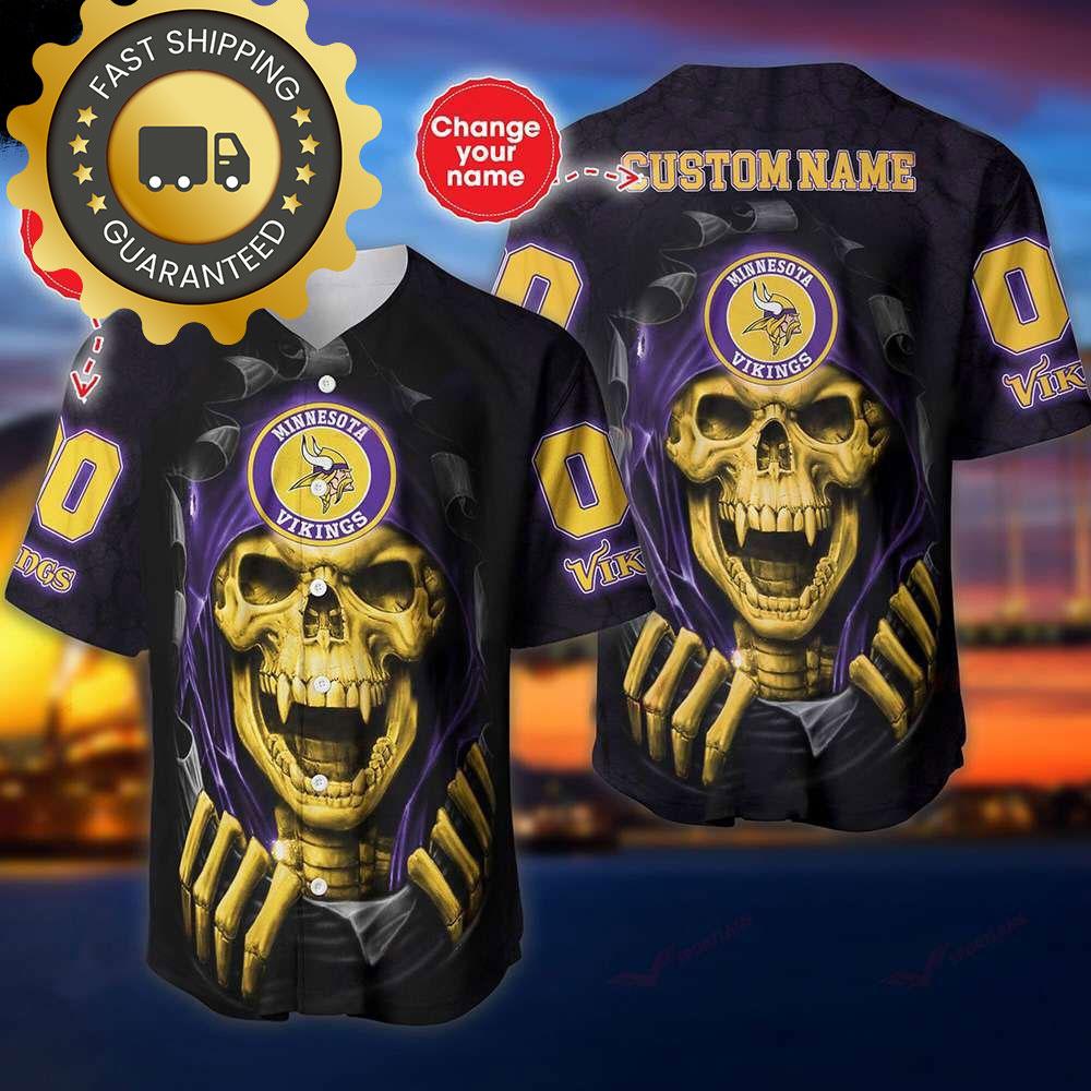 Minnesota Vikings Custom NLF Jersey Skull Personalized Baseball Jersey