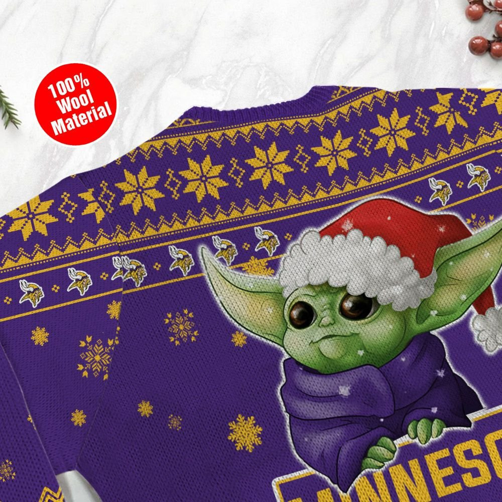 Minnesota Vikings Cute Baby Yoda Grogu Holiday Party Ugly Christmas Sweater Adult 3D Funny Matching for family - Image 5