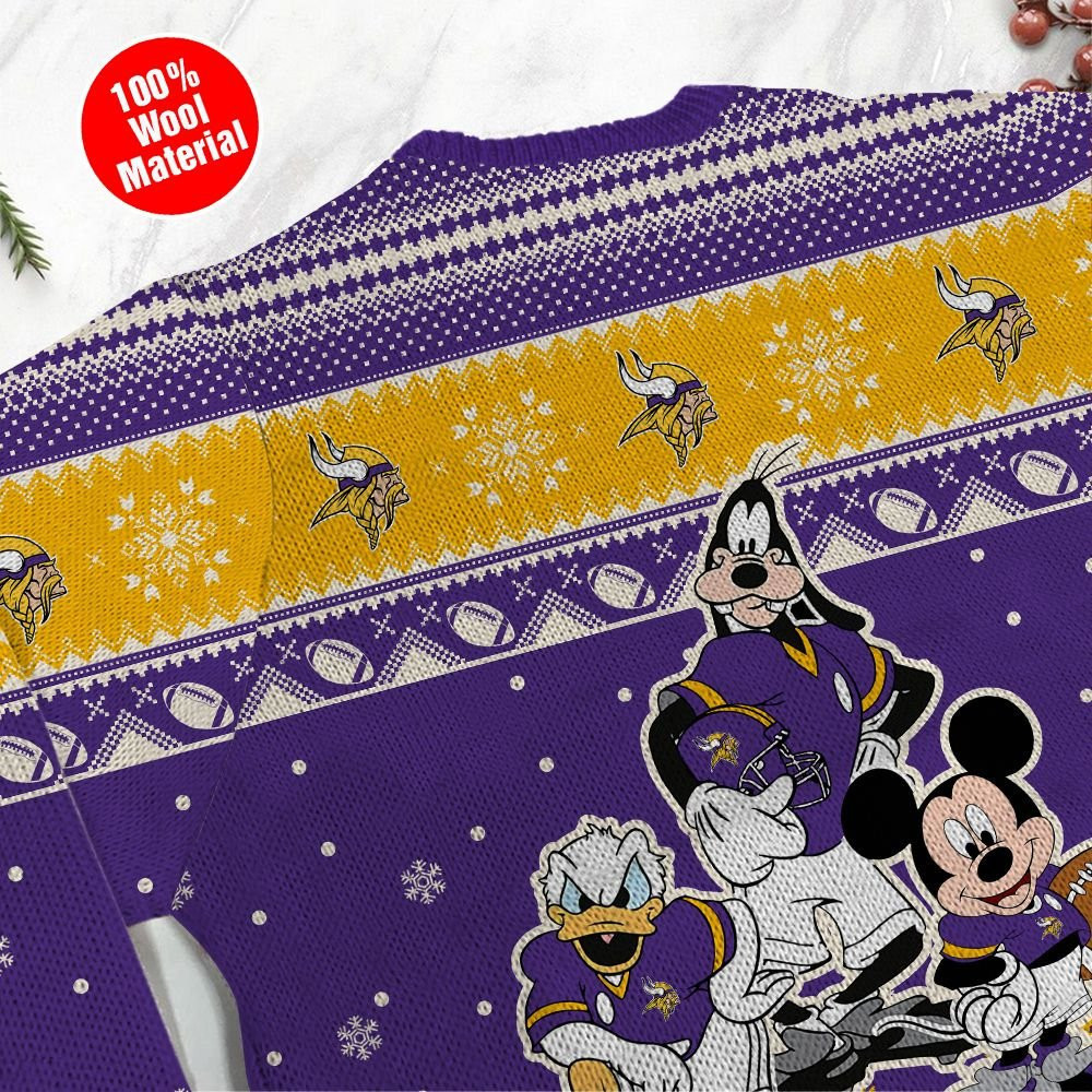 Minnesota Vikings Disney Donald Duck Mickey Mouse Goofy Personalized Ugly Christmas Sweater Adult 3D Funny Matching for family - Image 4