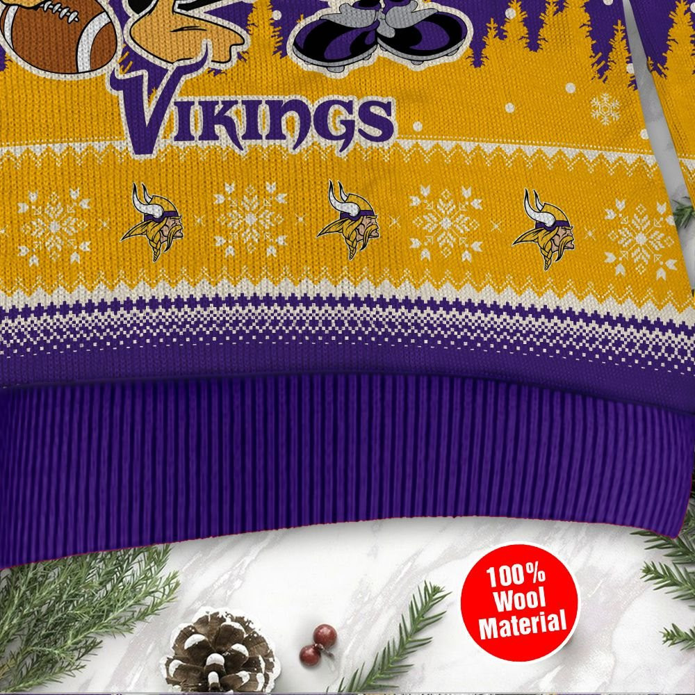 Minnesota Vikings Disney Donald Duck Mickey Mouse Goofy Personalized Ugly Christmas Sweater Adult 3D Funny Matching for family - Image 3