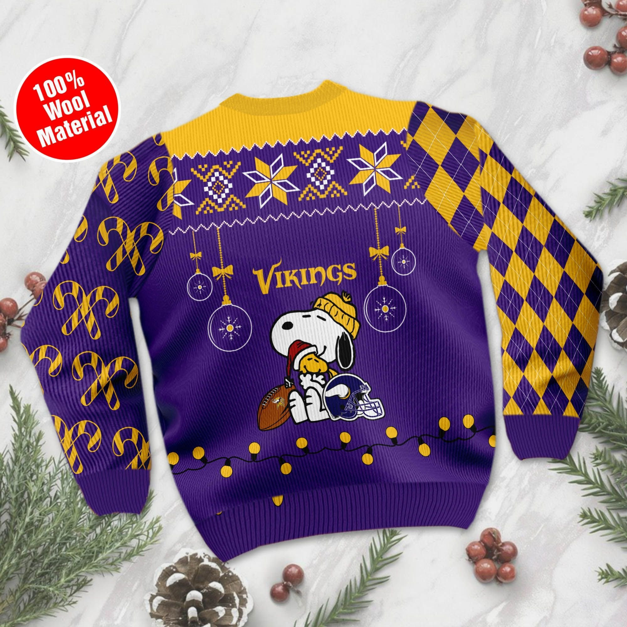 Minnesota Vikings Funny Charlie Brown Peanuts Snoopy Ugly Christmas Sweater Adult 3D Funny Matching for family - Image 3