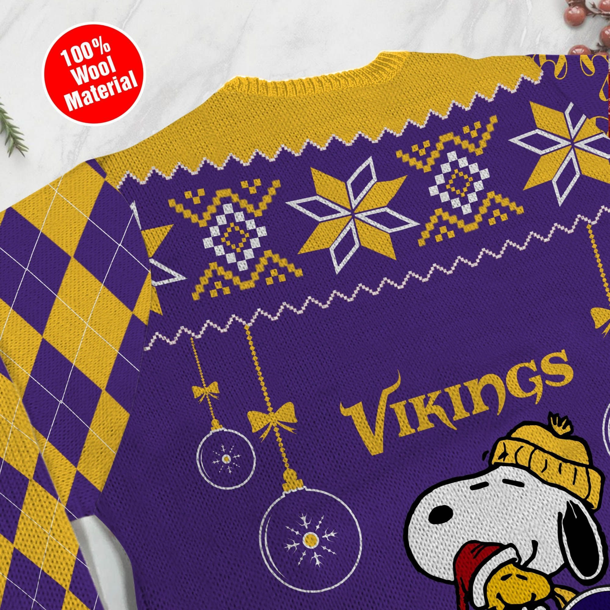 Minnesota Vikings Funny Charlie Brown Peanuts Snoopy Ugly Christmas Sweater Adult 3D Funny Matching for family - Image 5