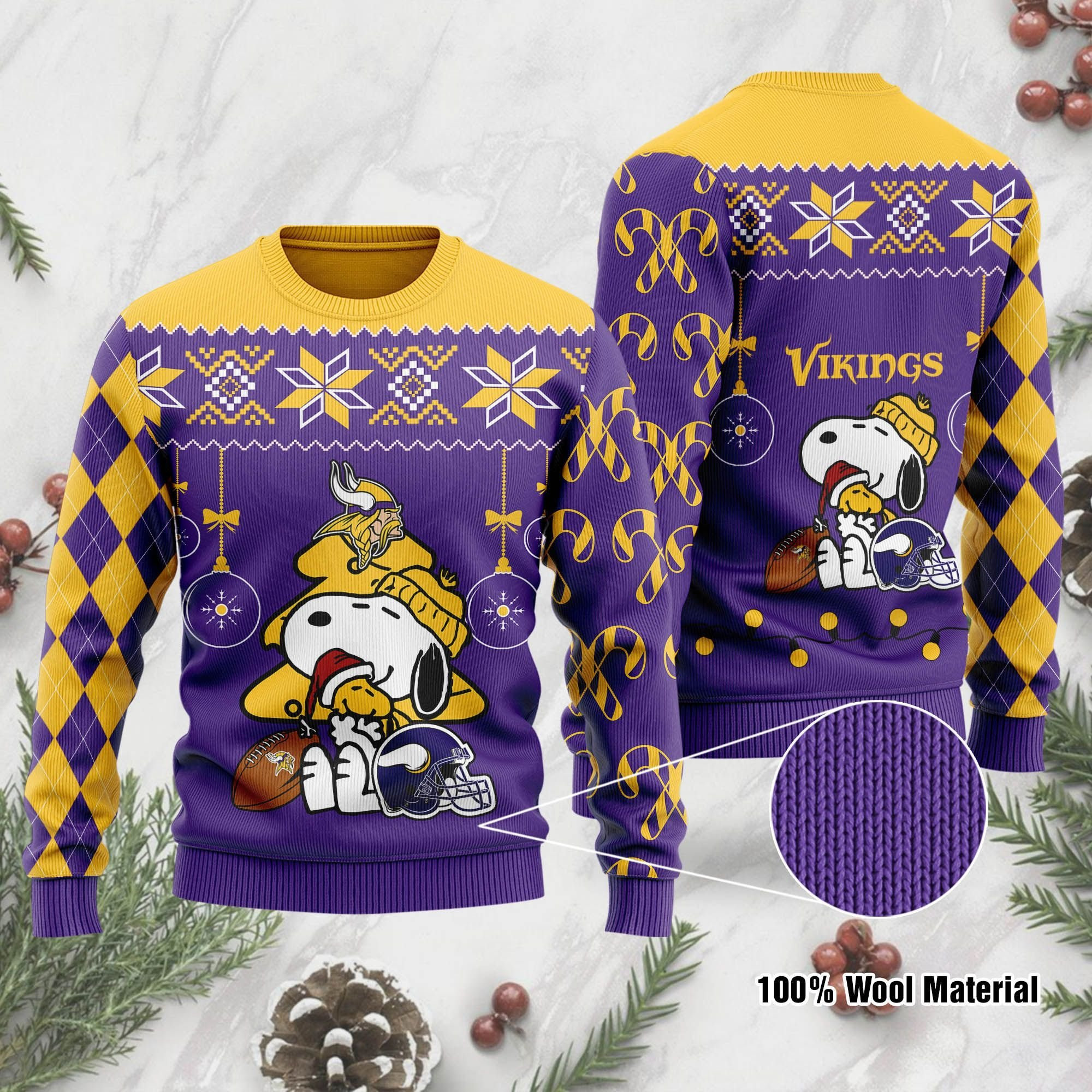 Minnesota Vikings Funny Charlie Brown Peanuts Snoopy Ugly Christmas Sweater Adult 3D Funny Matching for family