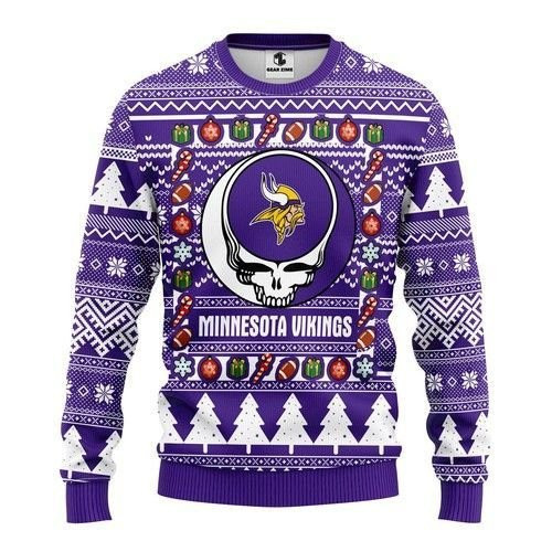 Minnesota Vikings Grateful Dead Ugly Christmas Sweater Adult 3D Funny Matching for family