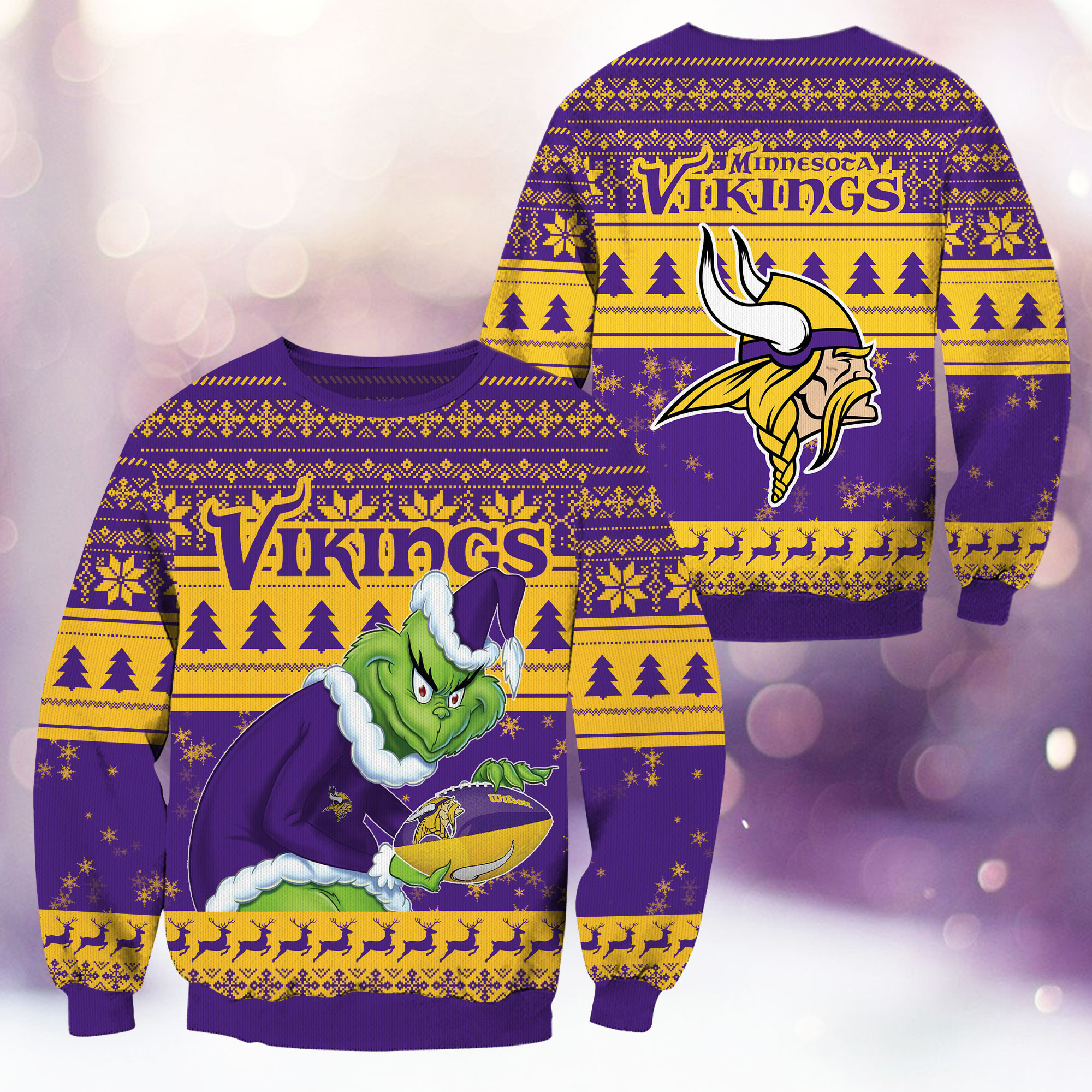 Minnesota Vikings Grinch Ugly Christmas Sweater Adult 3D Funny Matching for family