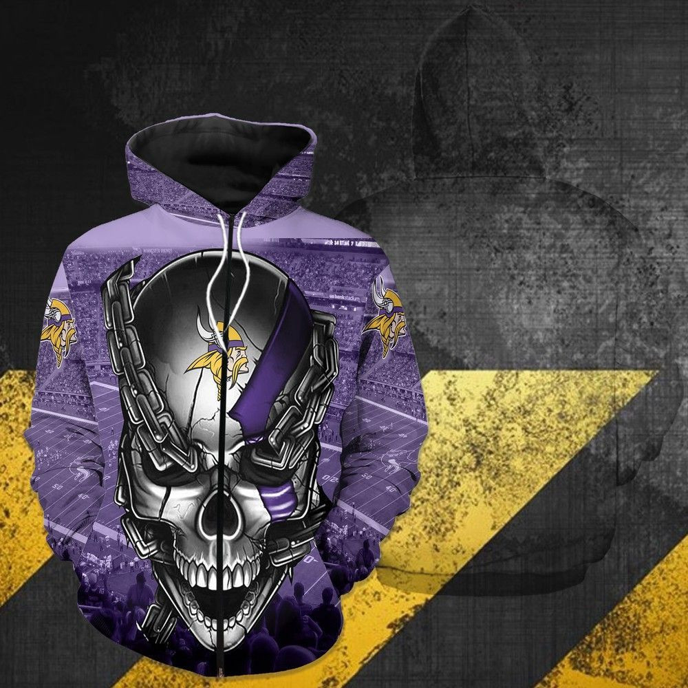 Minnesota Vikings Meta Skull 3D All Over Print Hoodie, Zip Hoodie