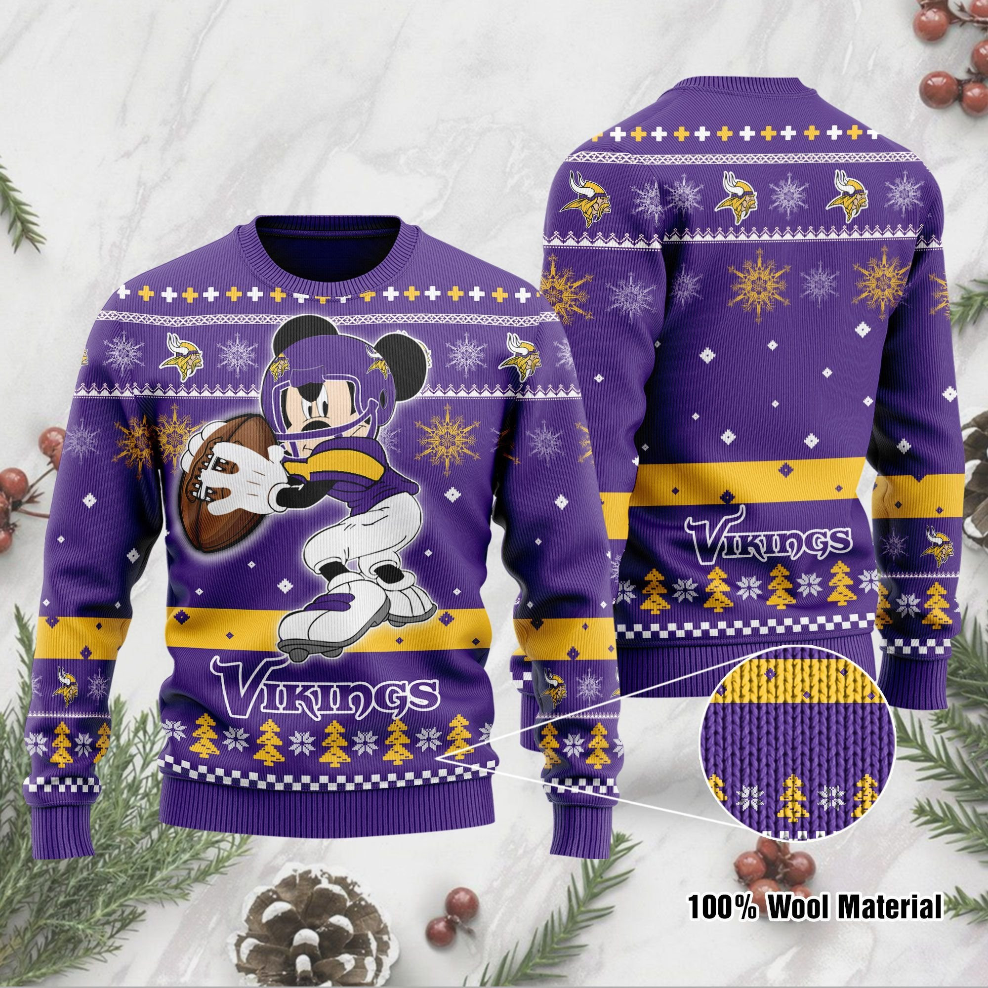 Minnesota Vikings Mickey Mouse Funny Ugly Christmas Sweater Adult 3D Funny Matching for family