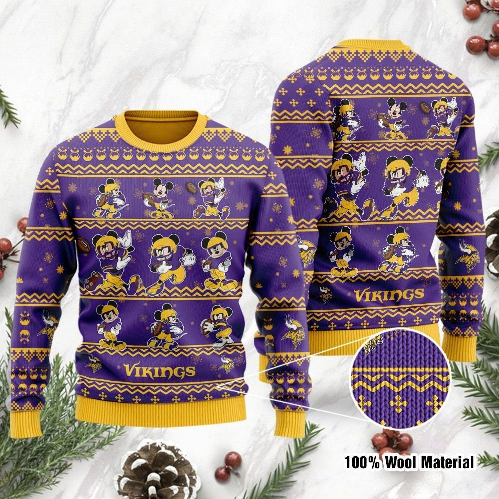 Minnesota Vikings Mickey Mouse Ugly Christmas Sweater Adult 3D Funny Matching for family