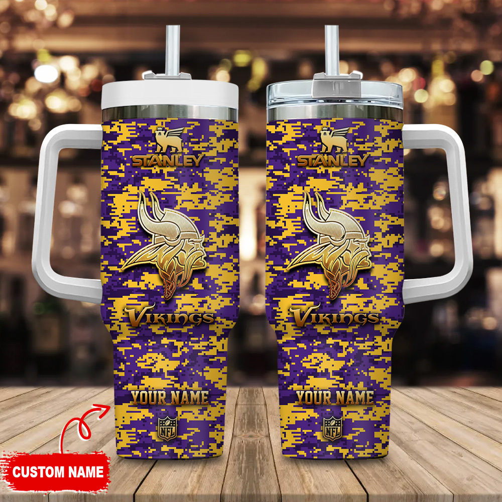 Minnesota Vikings NFL Camouflage Golden Logo Custom Stanley Cup 40 oz 30 oz Tumbler With HandleTVC2301111