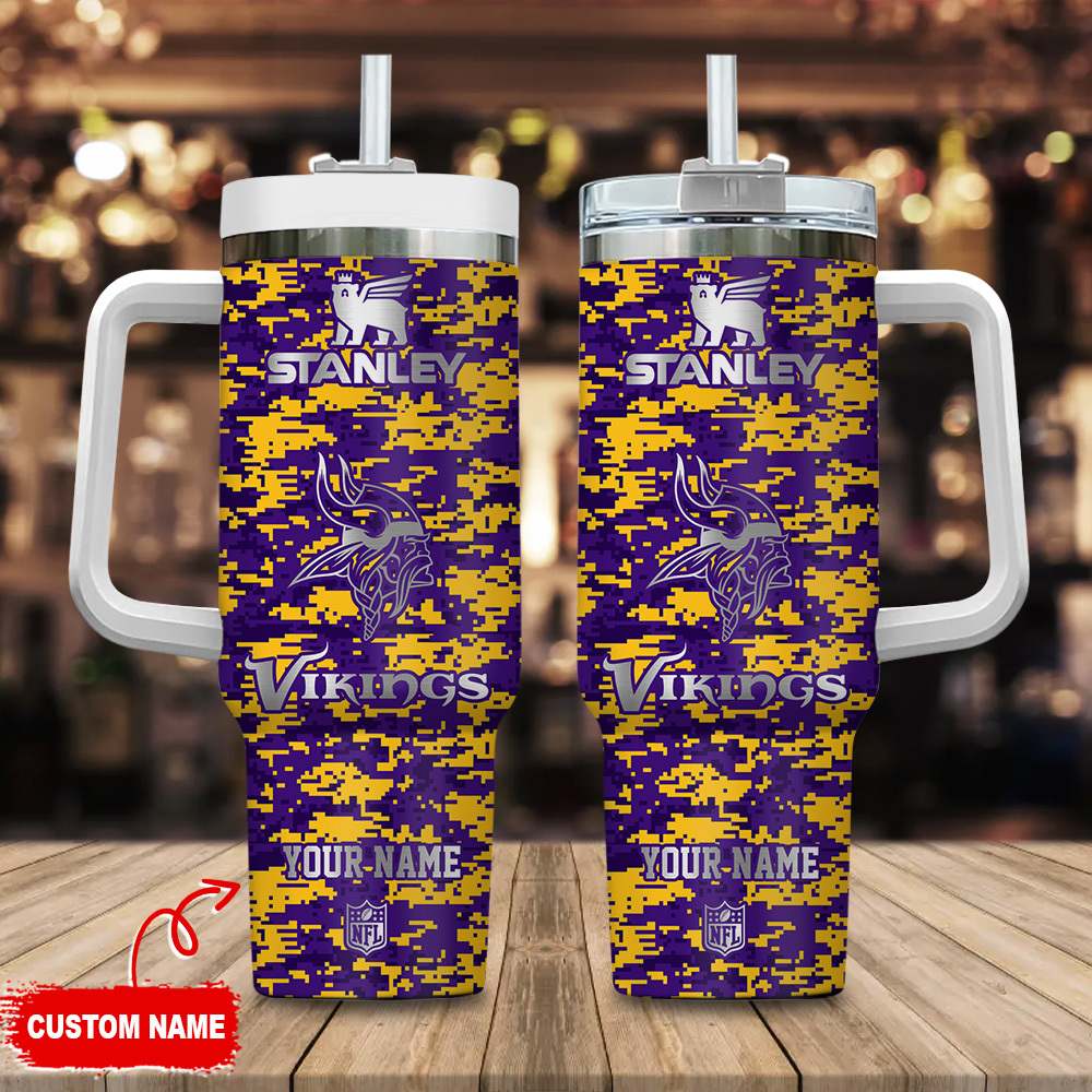 Minnesota Vikings NFL Camouflage Silver Logo Custom Stanley Cup 40 oz 30 oz Tumbler With HandleTVC2301111