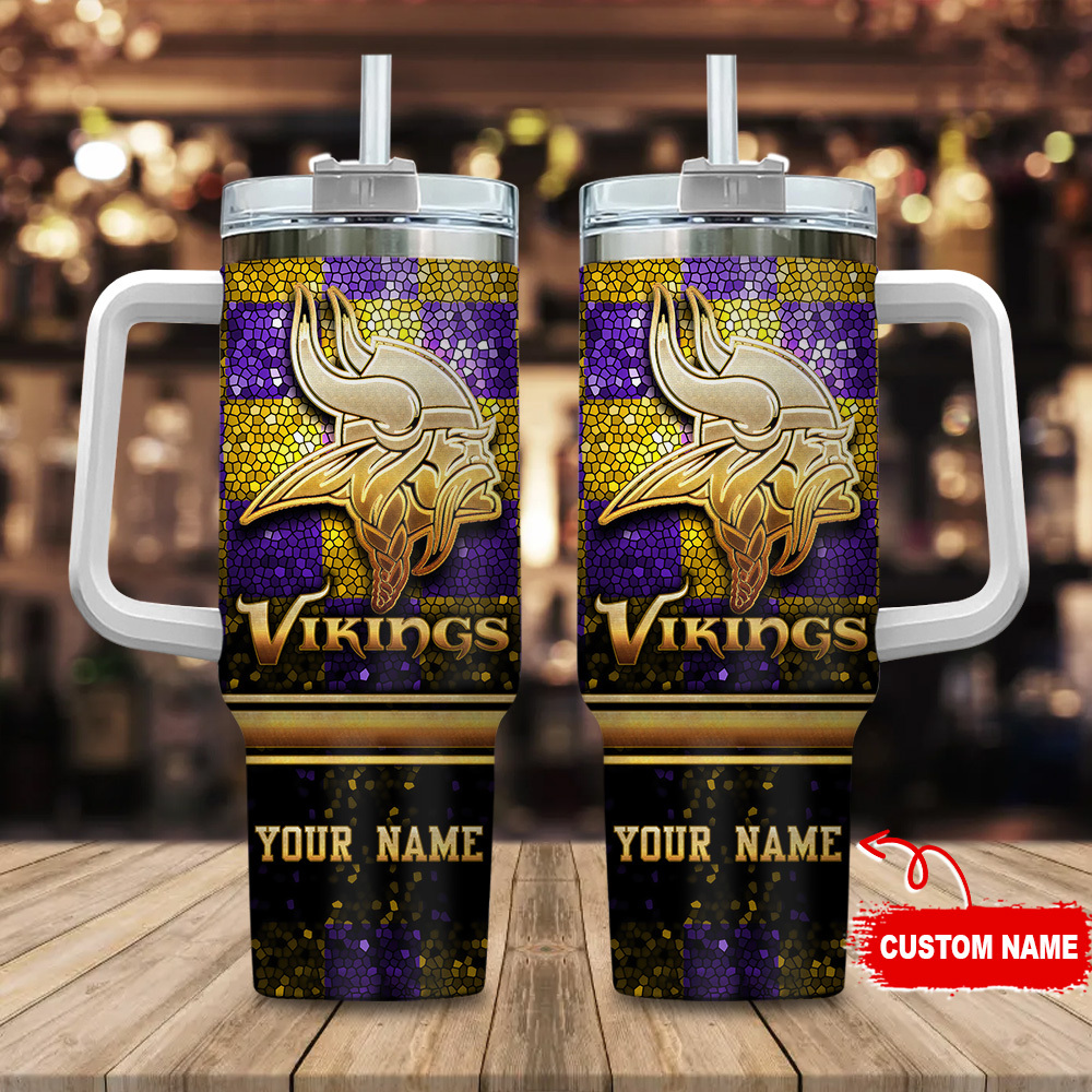 Minnesota Vikings NFL Glitter Golden Logo Custom Stanley Cup 40 oz 30 oz Tumbler With HandleTVC2301113