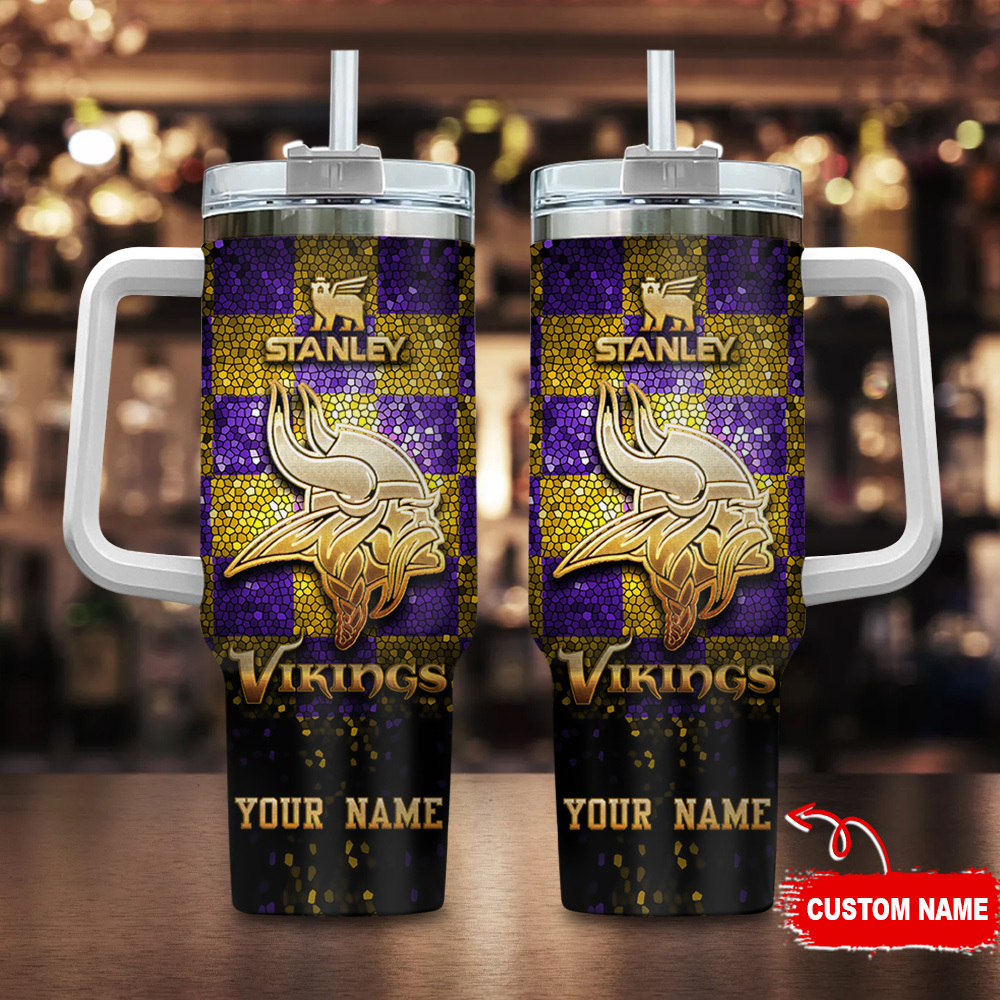 Minnesota Vikings NFL Glitter Golden Logo Custom Stanley Cup 40 oz 30 oz Tumbler With HandleTVC2301117