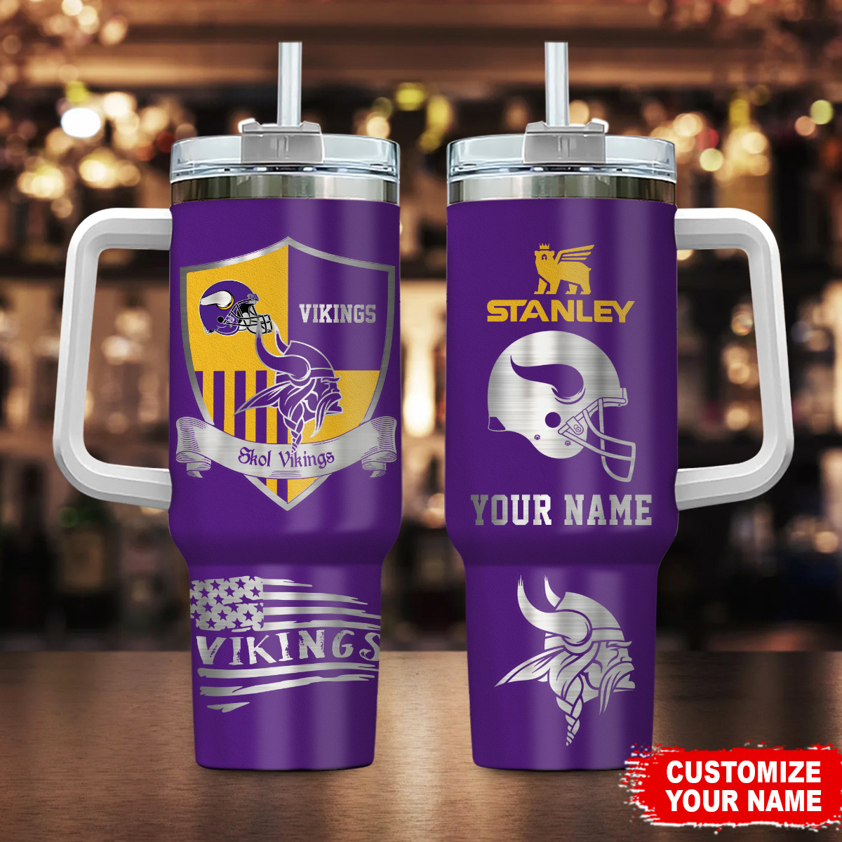 Minnesota Vikings NFL Silver Logo Custom Stanley Cup 40 oz 30 oz Tumbler With HandleTVC2301107