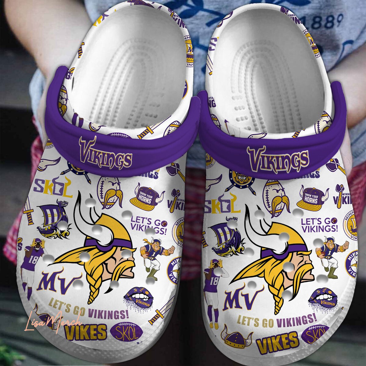 Minnesota Vikings NFL Sport Crocs Crocband Clogs Shoes Comfortable For Men Women and Kids