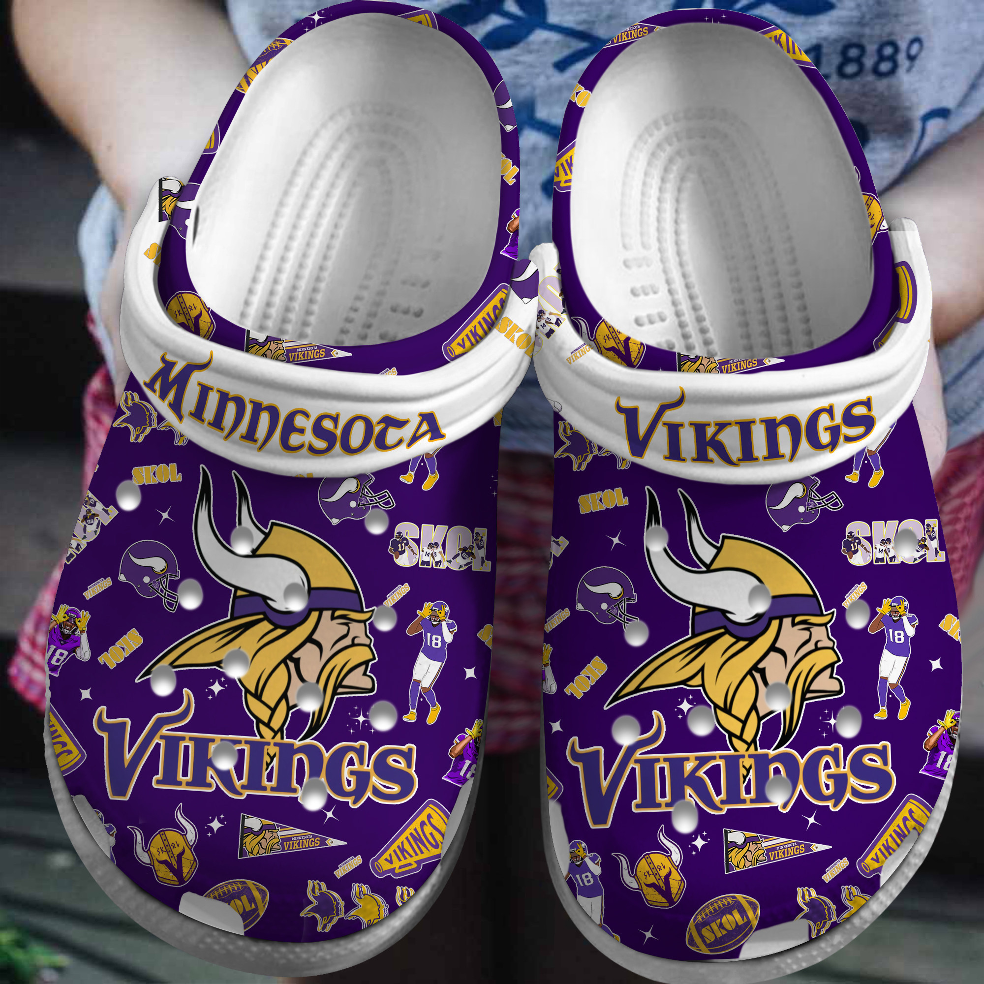 Minnesota Vikings NFL Sport Crocs Crocband Clogs Shoes Comfortable For Men Women and Kids