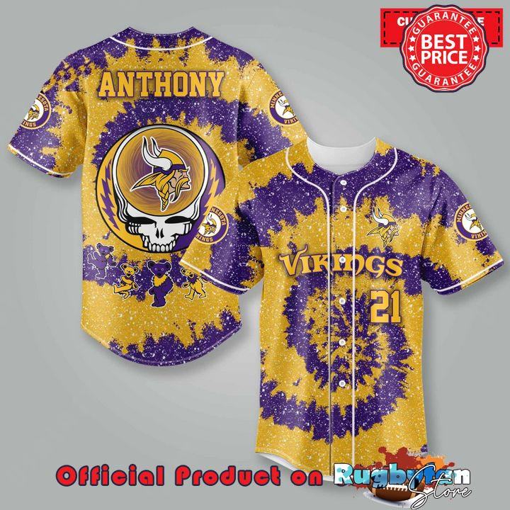 Minnesota Vikings NLF Grateful Dead 3D Personalized Premium Baseball Jersey