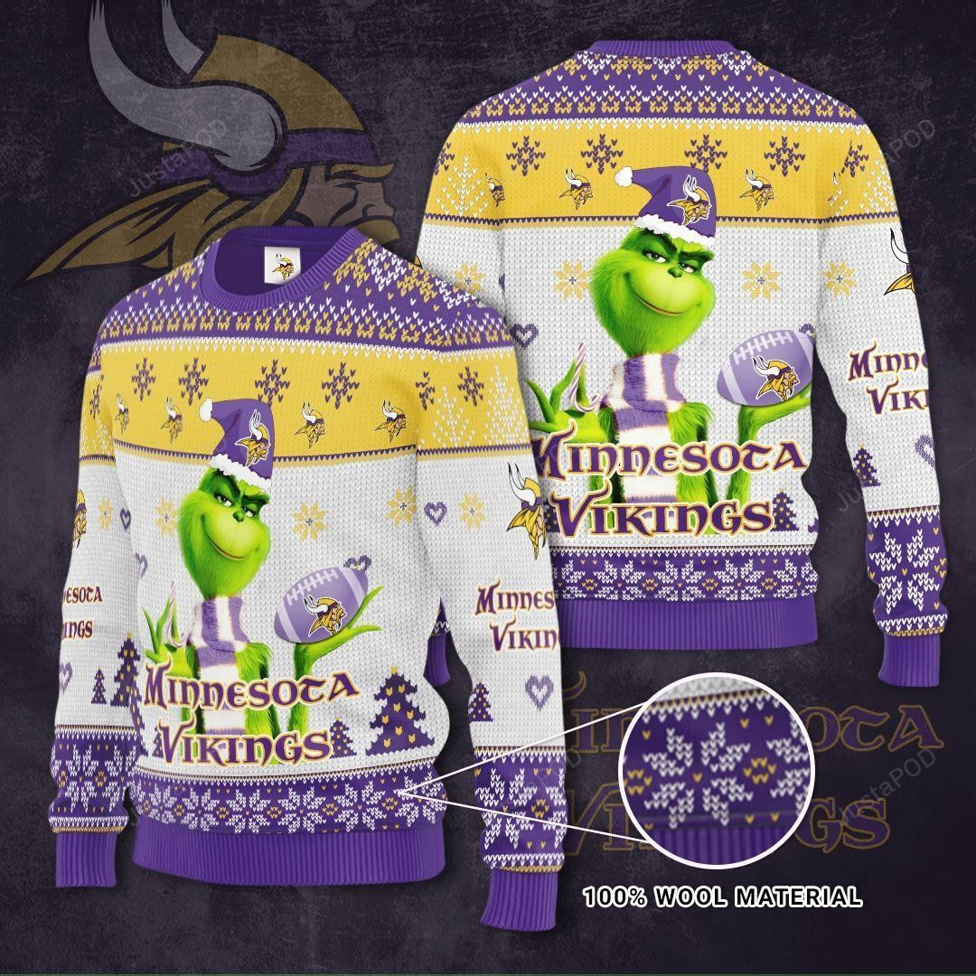 Minnesota Vikings The Grinch Ugly Christmas Sweater Adult 3D Funny Matching for family