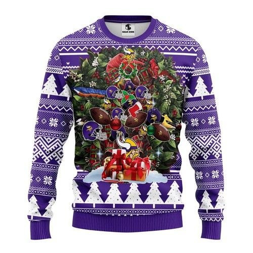 Minnesota Vikings Tree Christmas For Fans Ugly Christmas Sweater Adult 3D Funny Matching for family