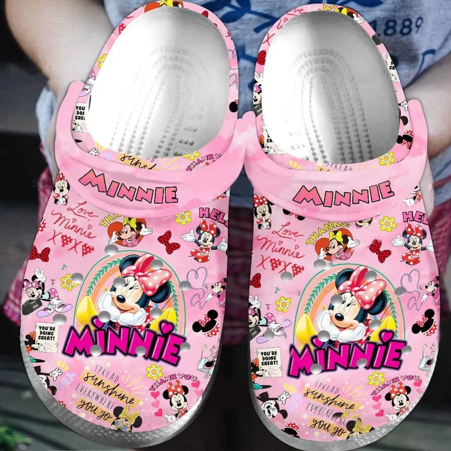 Minnie Mouse Cartoon Crocs Crocband Clogs Shoes Comfortable For Men Women and Kids