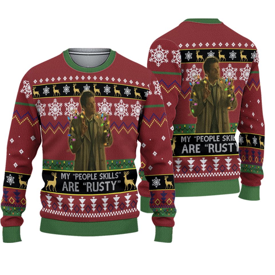 Misha Collins My People Skills Are Rusty Christmas Ugly Sweater Vintage