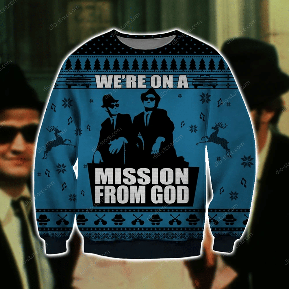 Mission From God 3D Print Ugly Christmas Sweater Adult 3D Funny Matching for family