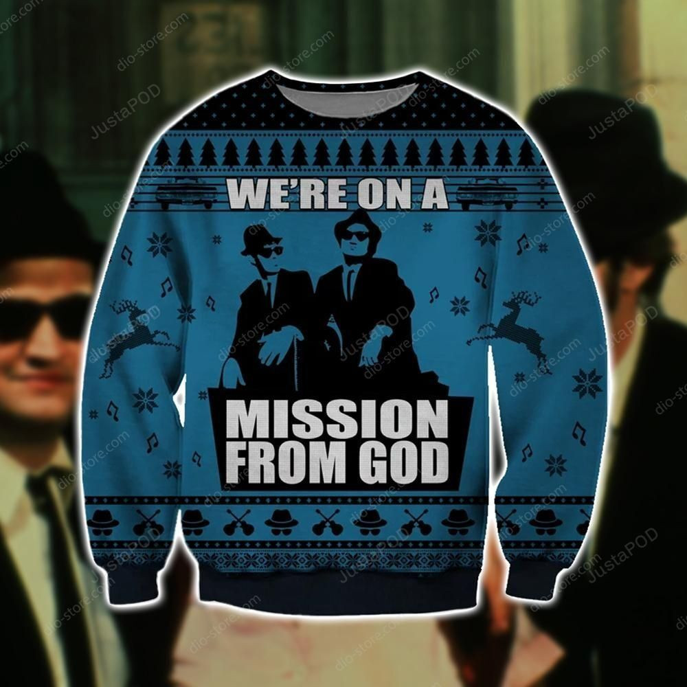Mission From God 3D Print Ugly Christmas Sweater Adult 3D Funny Matching for family