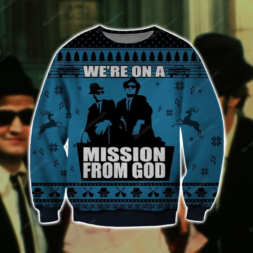 Mission From God Ugly Christmas Sweater Adult 3D Funny Matching for family