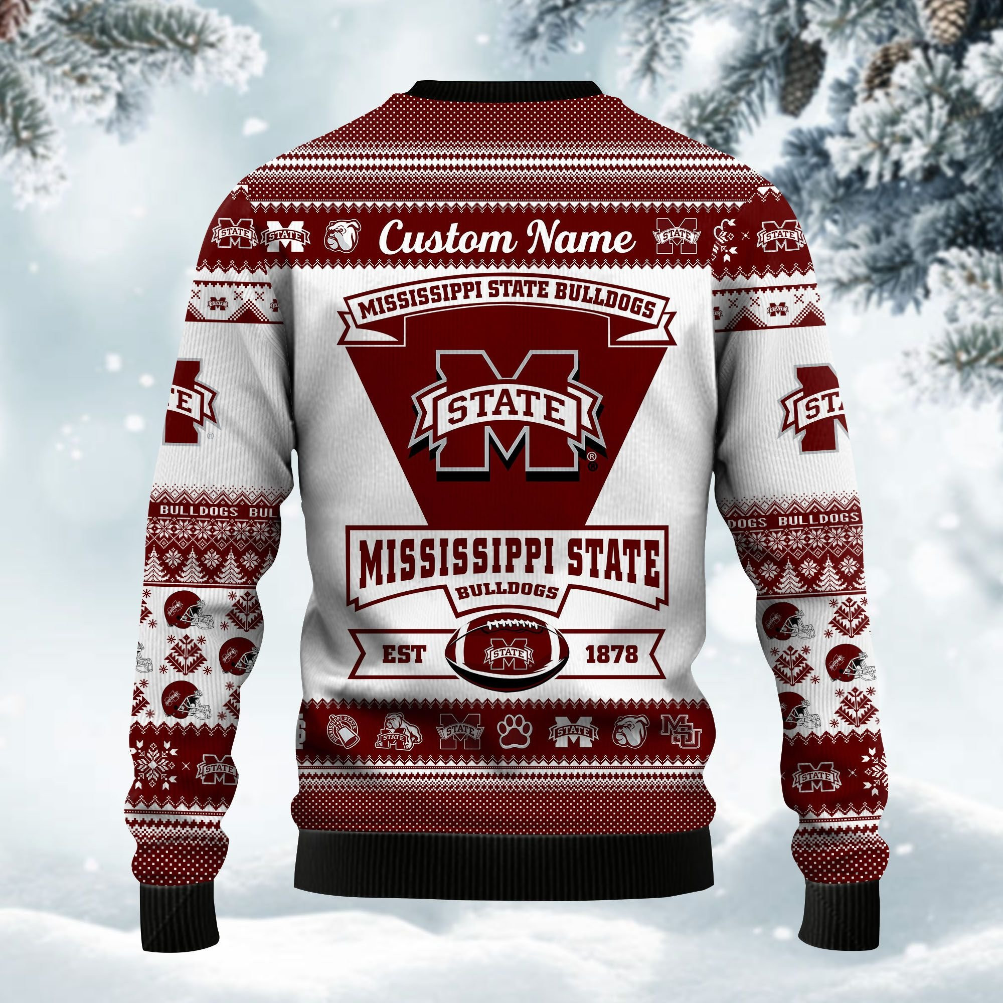 Mississippi State Bulldogs Football Team Logo Personalized Ugly Christmas Sweater Adult 3D Funny Matching for family - Image 2