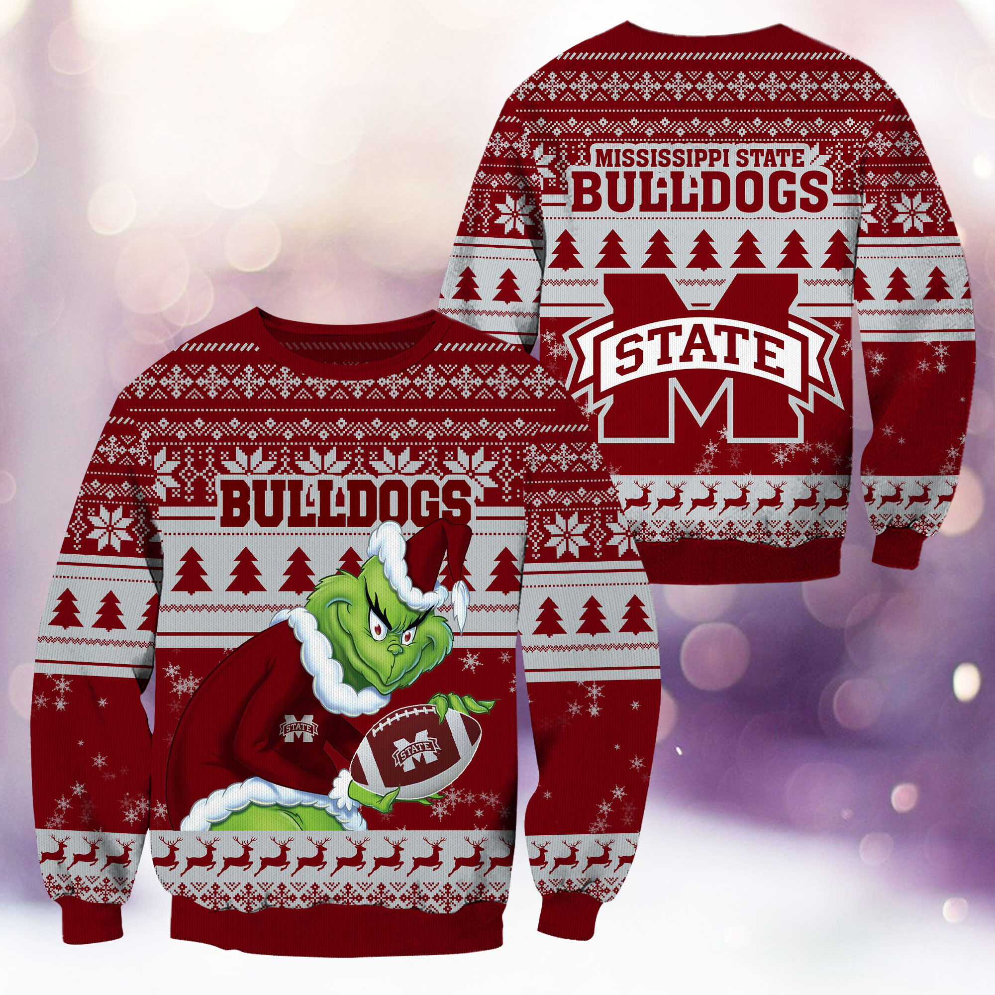 Mississippi State Bulldogs Grinch Ugly Christmas Sweater Adult 3D Funny Matching for family