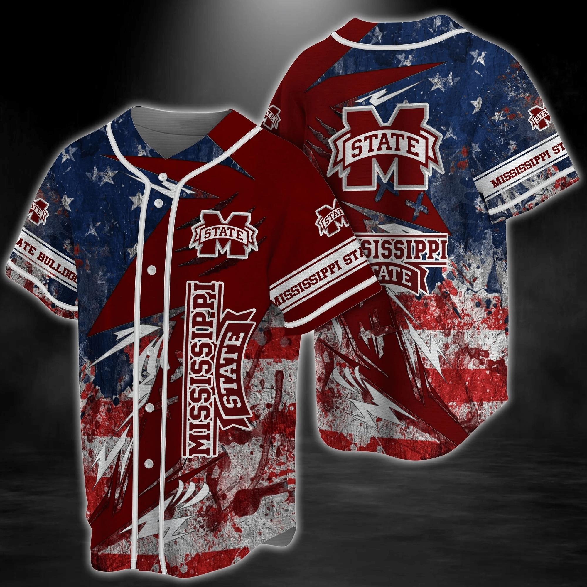 Mississippi State Bulldogs Ncaa Baseball Jersey Shirt Us Flag