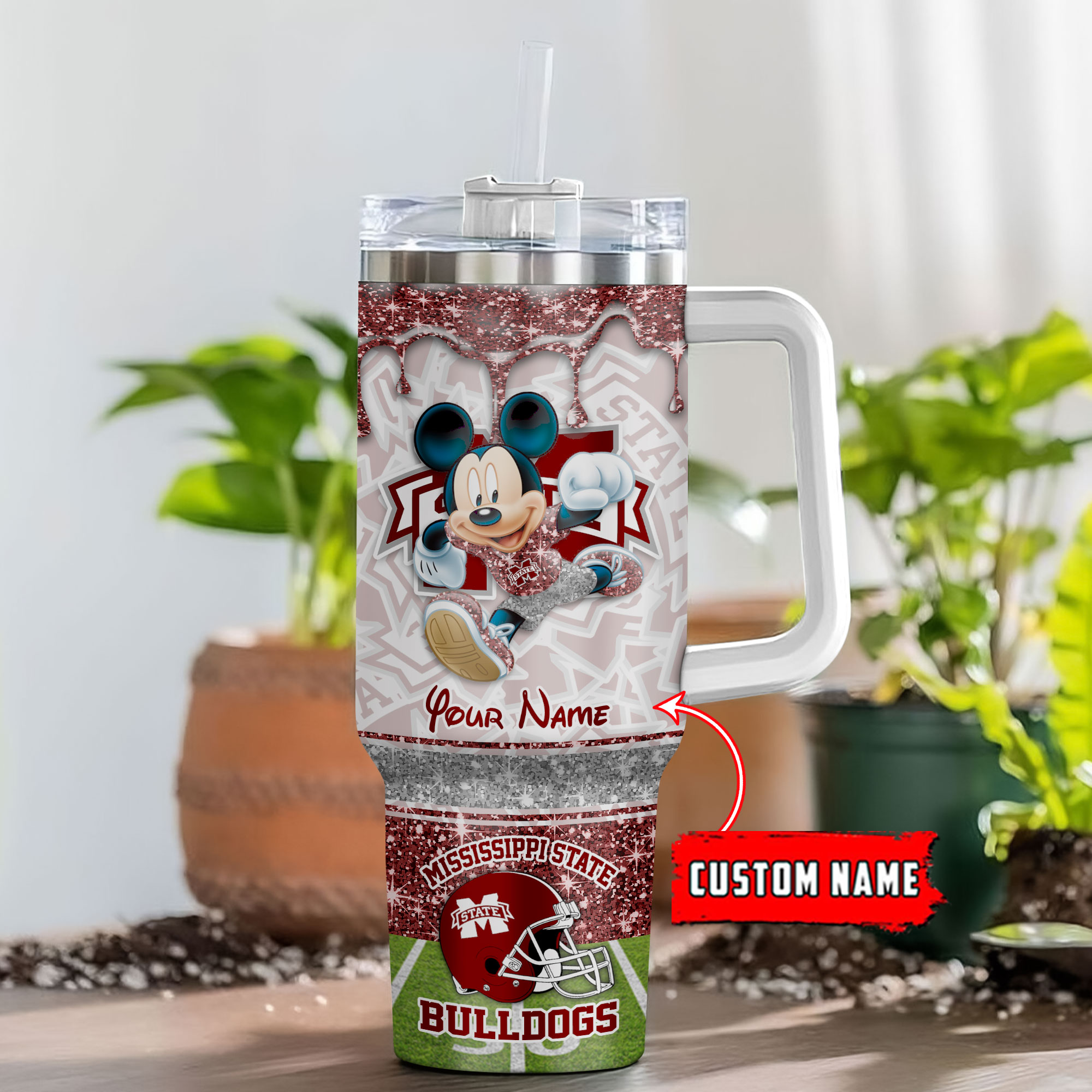 Mississippi State Bulldogs NCAA Mickey Mouse Glitter Custom Stanley Cup 40 oz 30 oz Tumbler With HandleTVC230124
