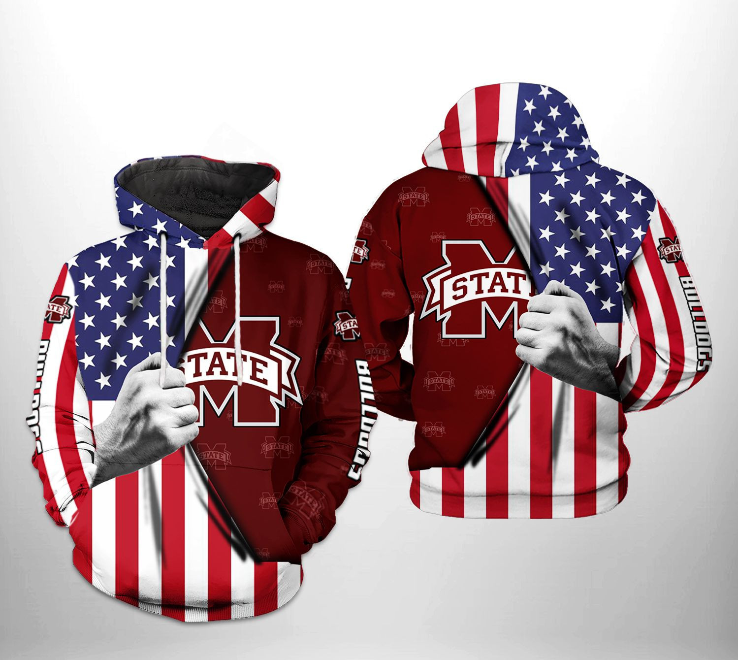 Mississippi State Bulldogs NCAA US Flag 3D All Over Print Hoodie, Zip Hoodie