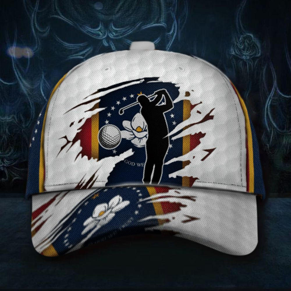 Mississippi State Flag Golf Hat In God We Trust Baseball Caps Gifts For Golf Lovers Trucker Hats Custom Hats Gifts For Men & Women