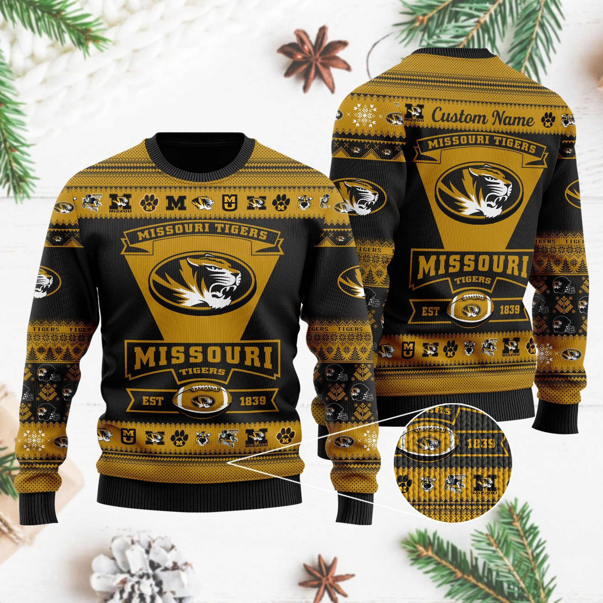 Missouri Tigers Football Team Logo Custom Name Personalized Ugly Christmas Sweater Adult 3D Funny Matching for family - Image 3