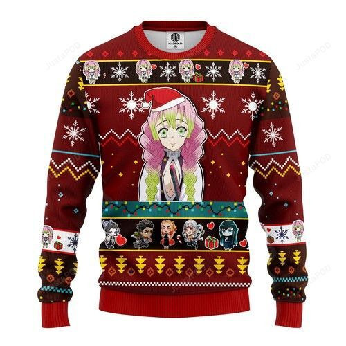 Mitsuri Kanroji Demon Slayer For Anime Lovers Ugly Christmas Sweater Adult 3D Funny Matching for family