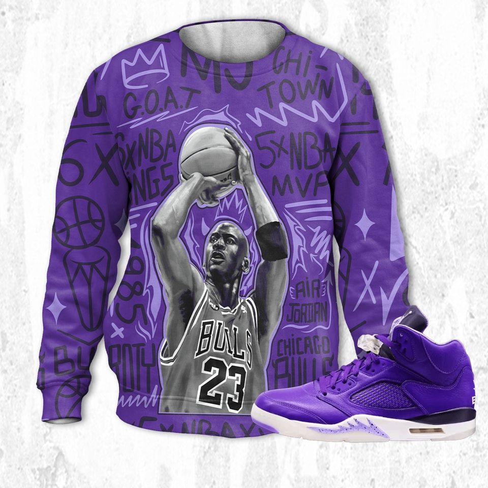 MJ The Goat 3D Doodles MJ match Jordan 5 DJ Khaled Court Purple