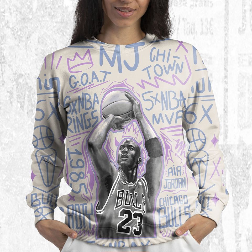 MJ The Goat 3D Doodles MJ match Jordan 5 DJ Khaled Sail, oversized Sweatshirt - Image 5
