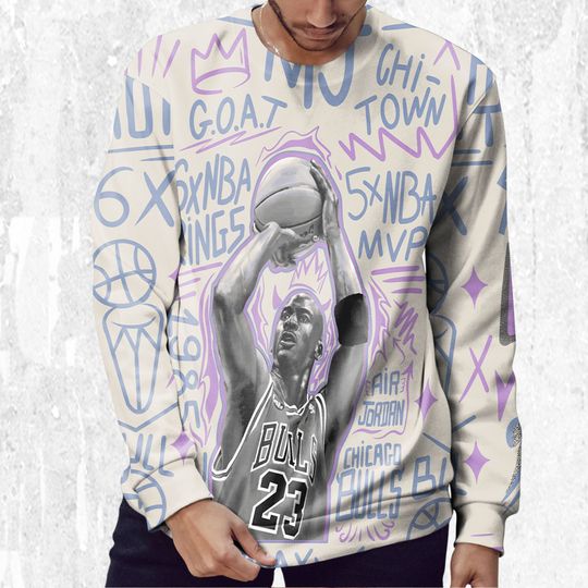 MJ The Goat 3D Doodles MJ match Jordan 5 DJ Khaled Sail, oversized Sweatshirt - Image 9